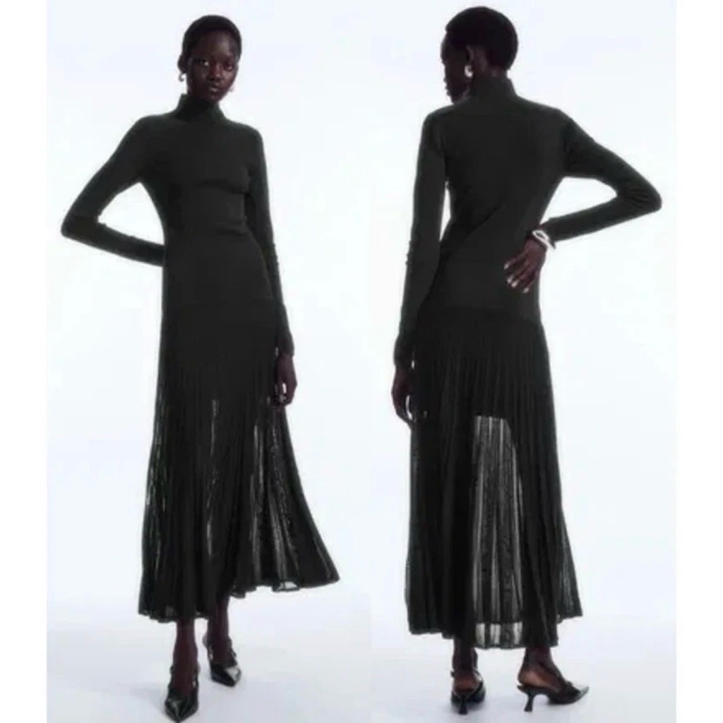 Cos Black Maxi Turtleneck Dress